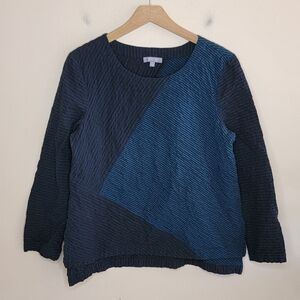 Habitat Clothes To Live In | Textured Teal & Black Striped Lagenlook Top Small